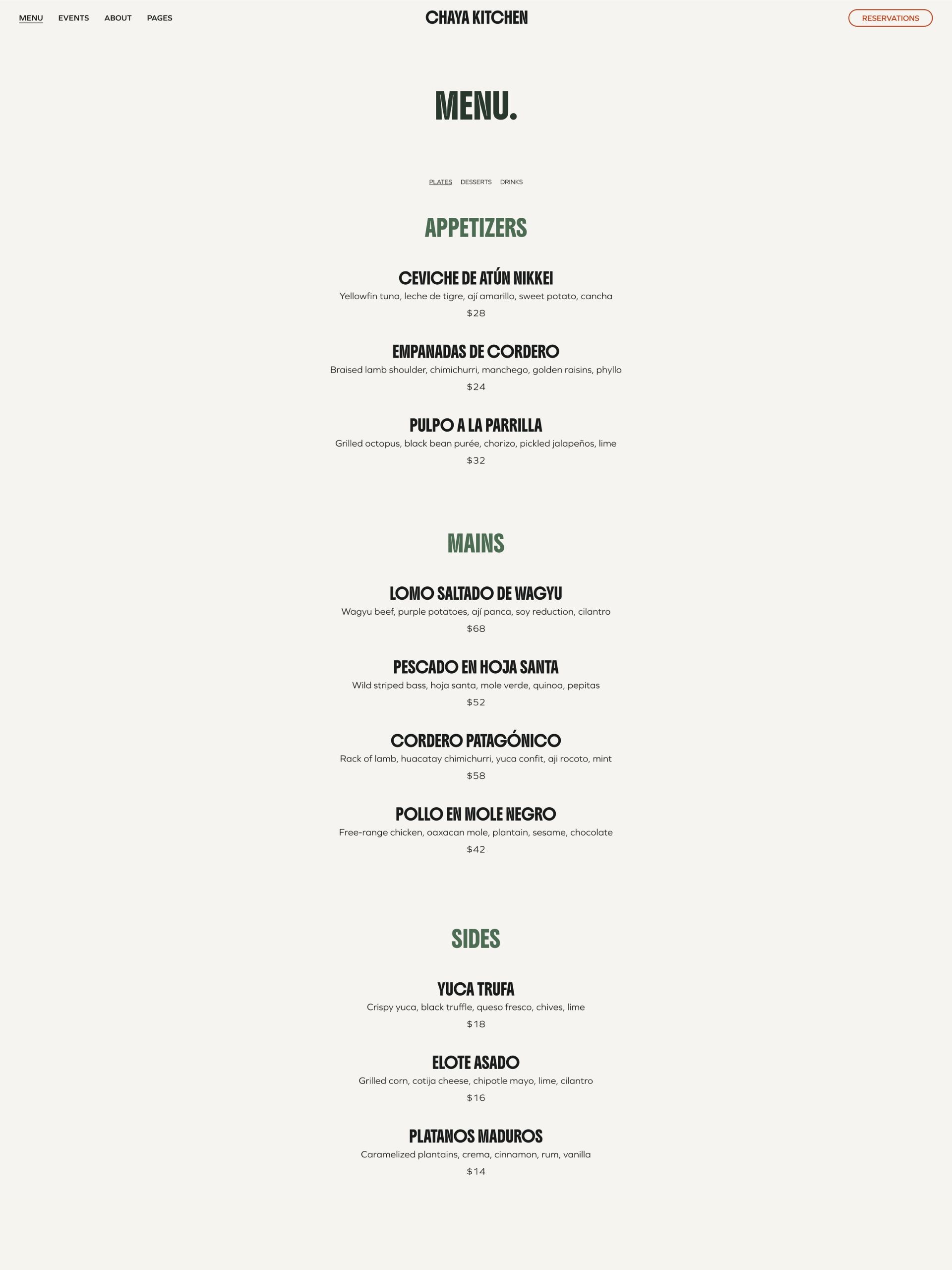 Chaya Kitchen - Menu Screenshot