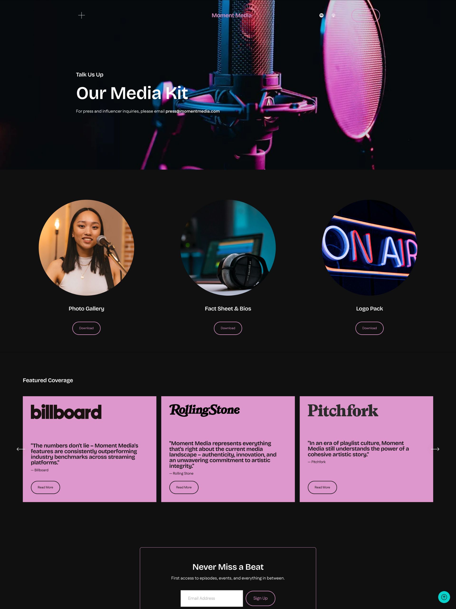 Moment Media - Media Kit Screenshot