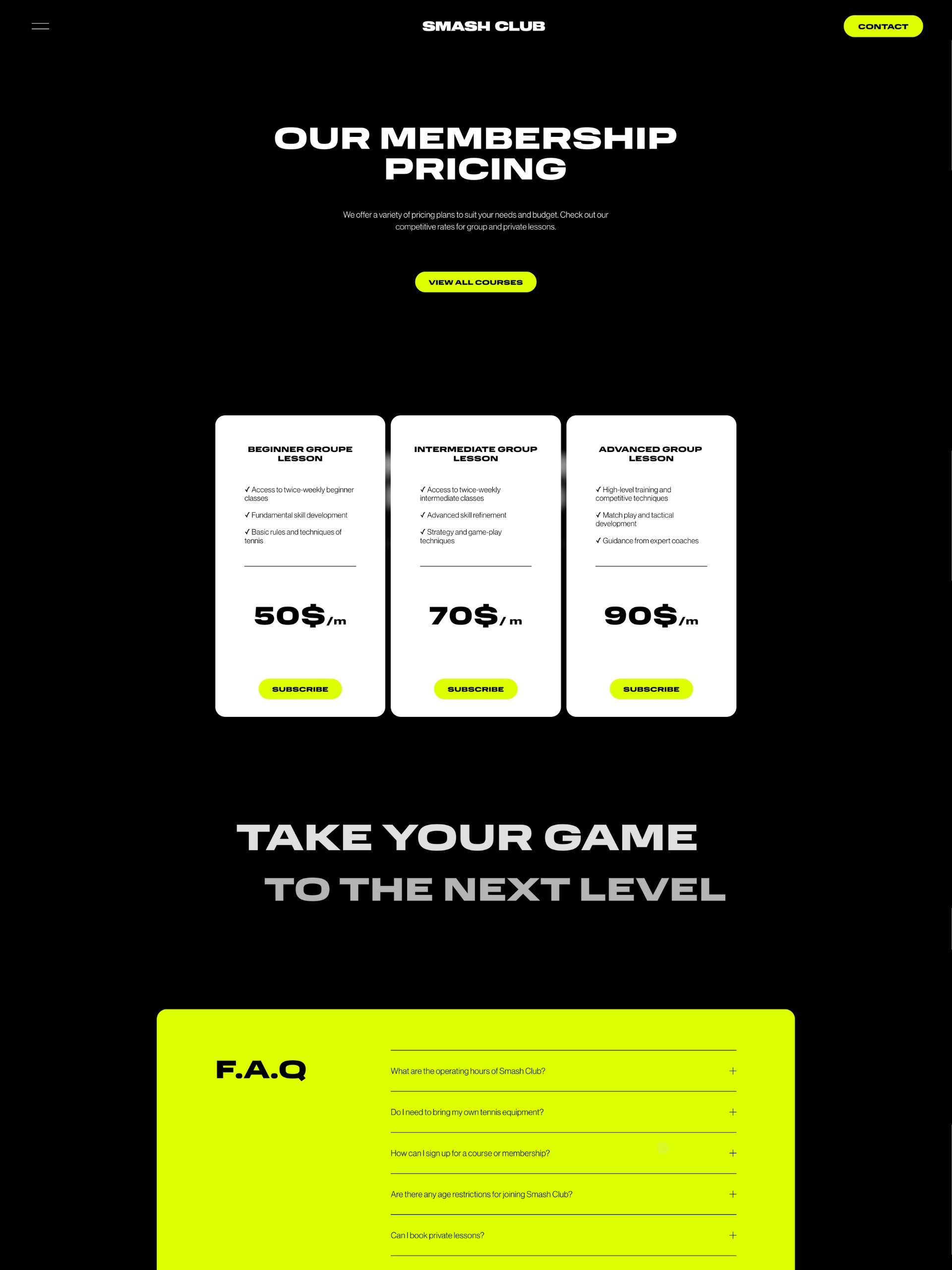 Smash Club - Pricing Screenshot