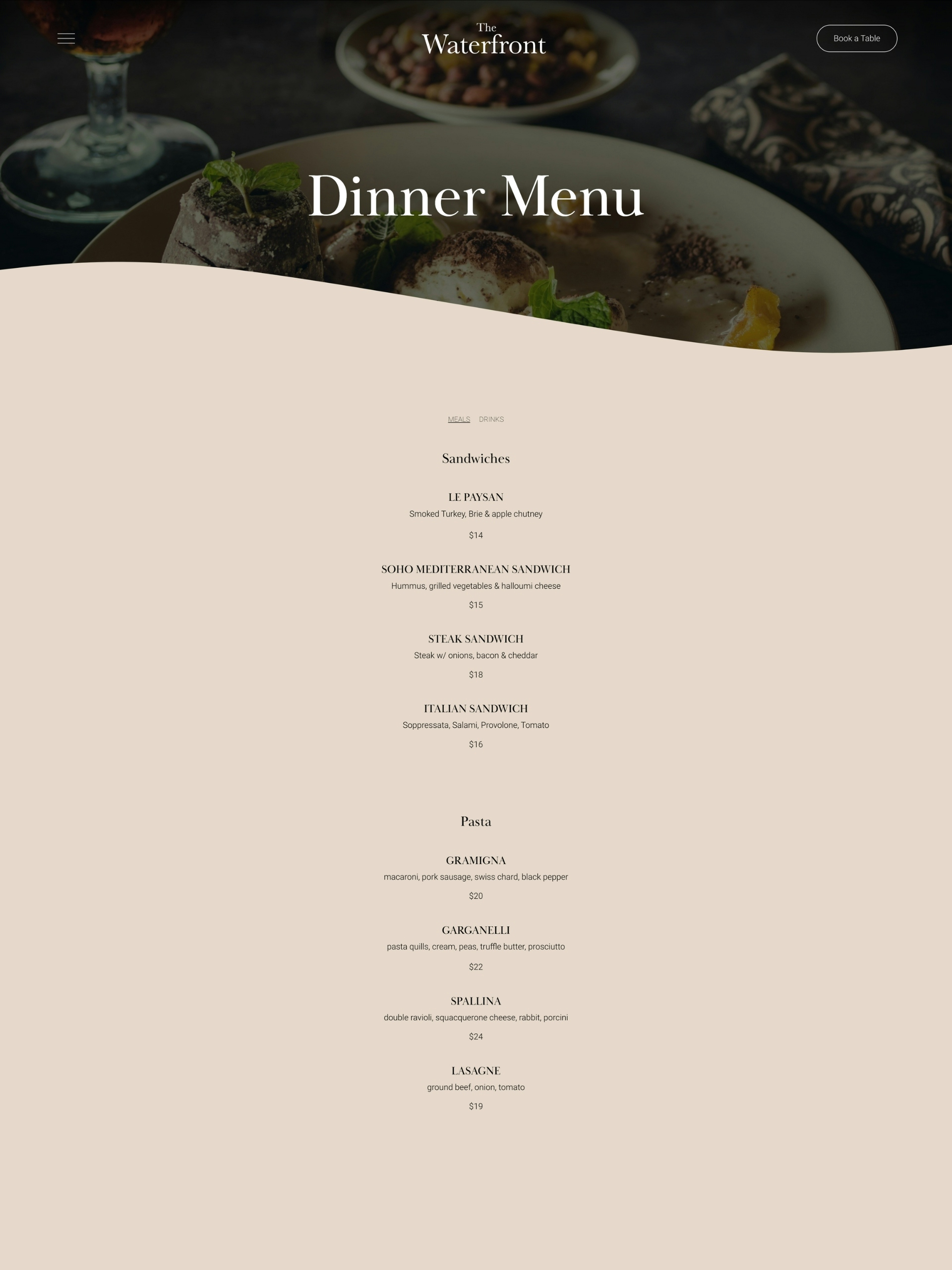 Waterfront  - Dinner Menu Screenshot