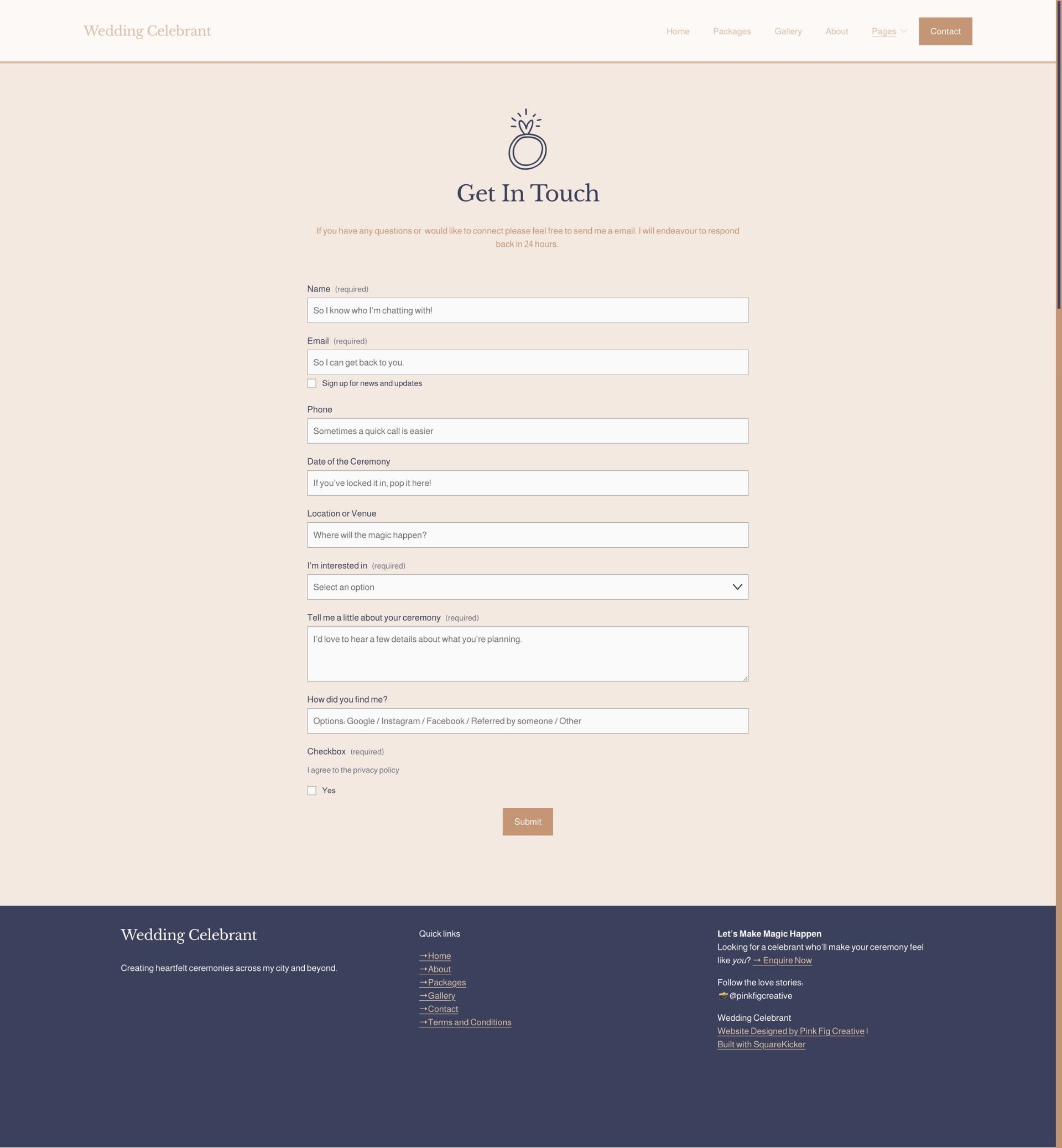 Wedding Celebrant - Contact Screenshot