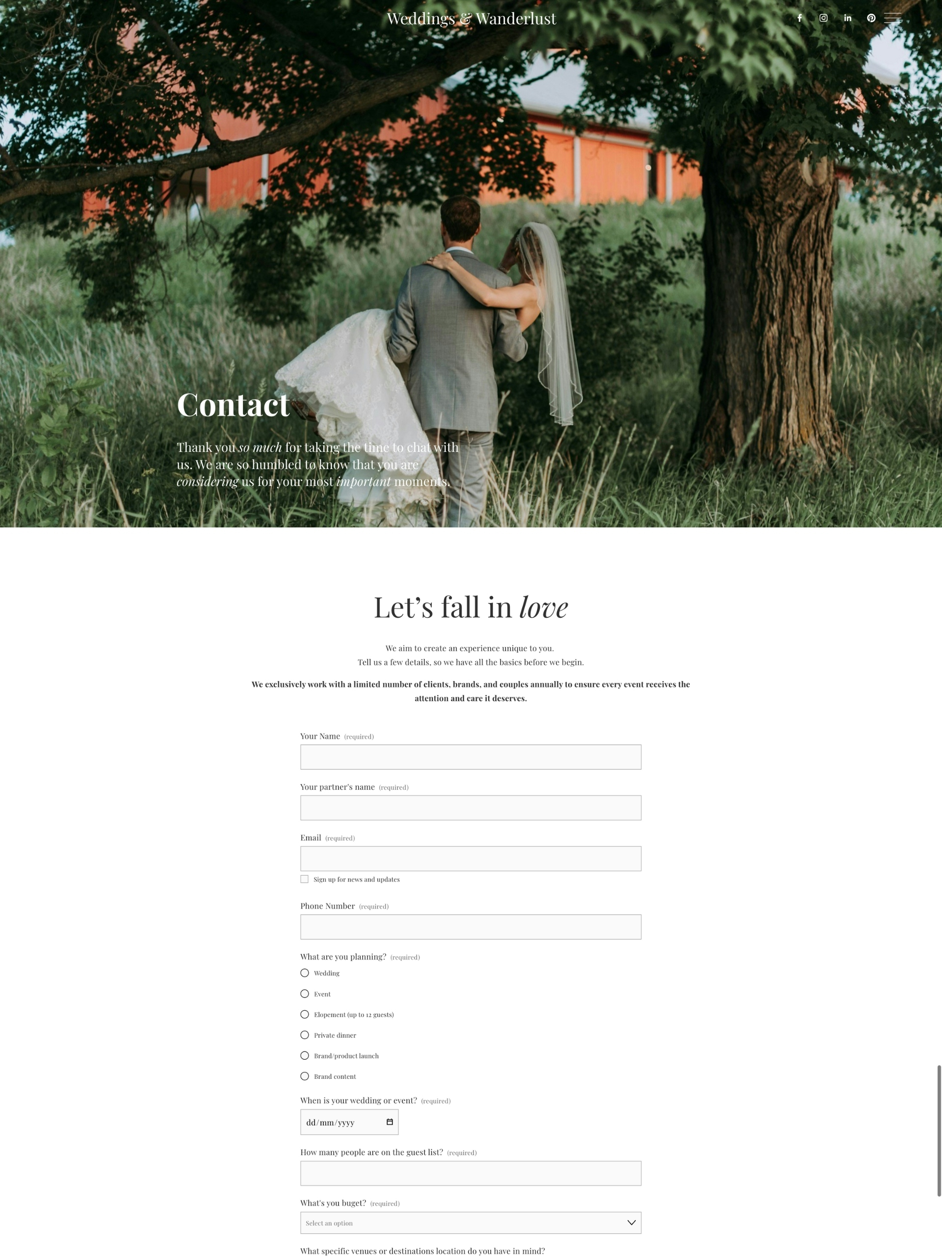 Weddings Wanderlust - Contact Screenshot