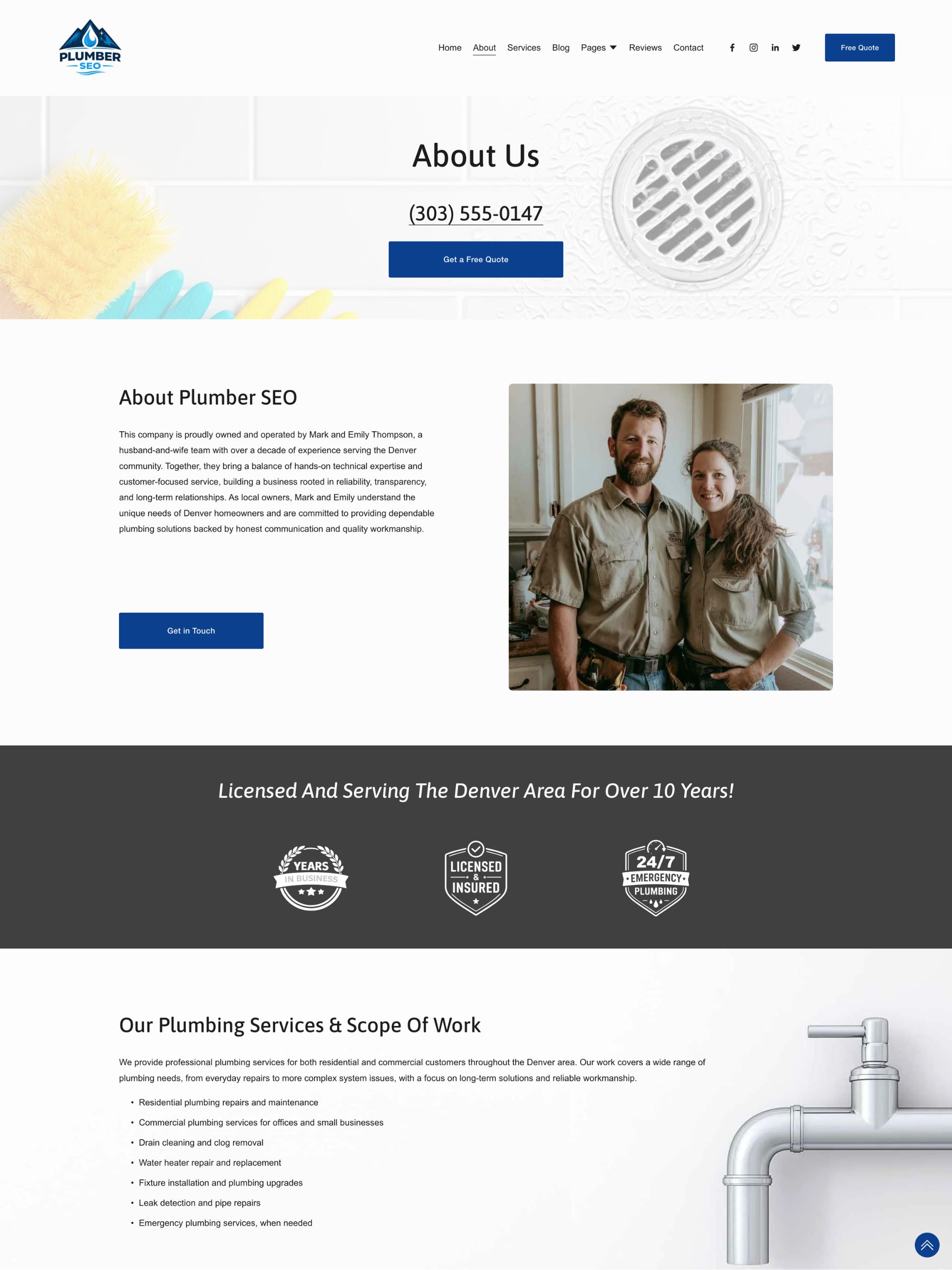 Plumber SEO - About Screenshot