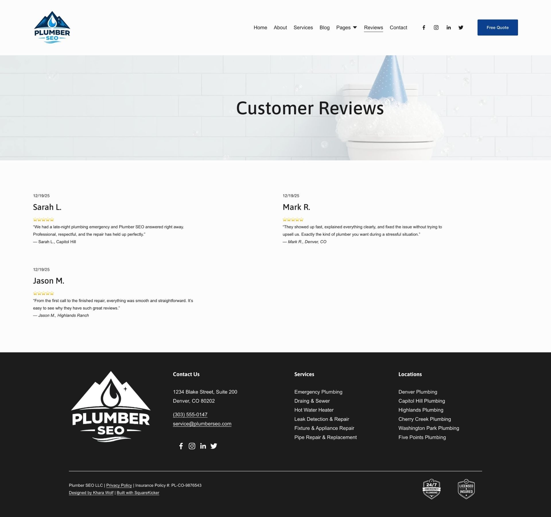 Plumber SEO - Reviews Screenshot