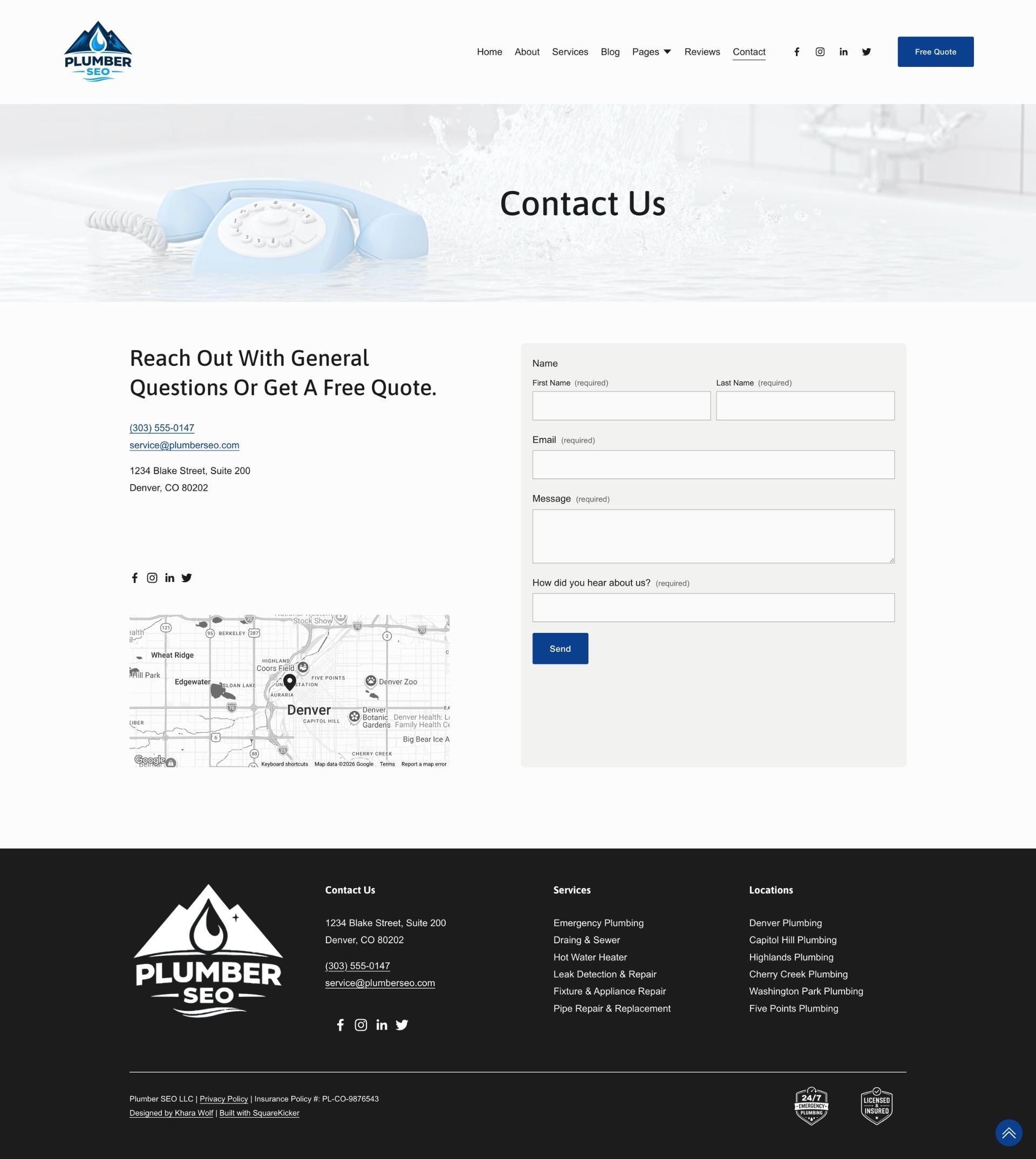 Plumber SEO - Contact Screenshot